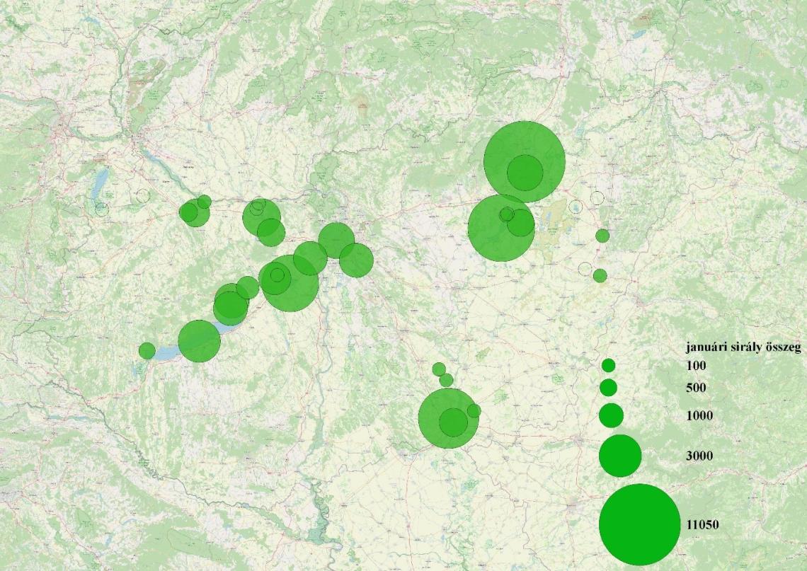 1. ábra: A sirály-csapatok eloszlása az országban 