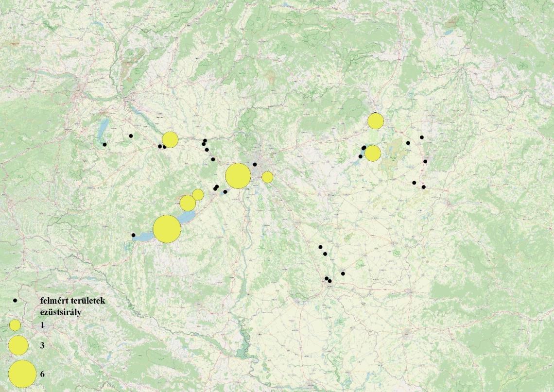 7.	ábra: Az országban összesen 21 ezüstsirályt (Larus argentatus) figyeltek meg a felmérők